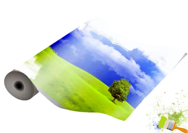 Een papierrol met de natuur afbeelding — Stockfoto