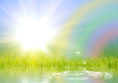 Rainbow the sun and a grass clipart