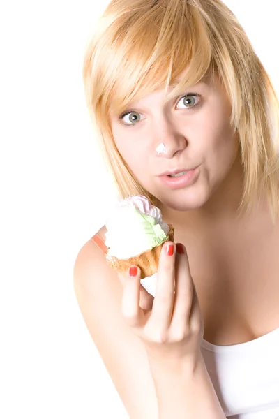 Young woman with cake — Stock Photo, Image
