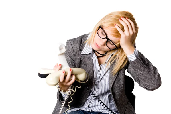 Geschäftsfrau mit drei Telefonen — Stockfoto