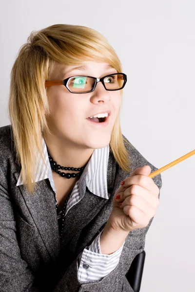 Businesswoman with pencil — Stock Photo, Image