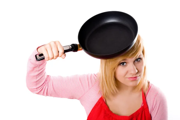 Housewife with pan — Stock Photo, Image