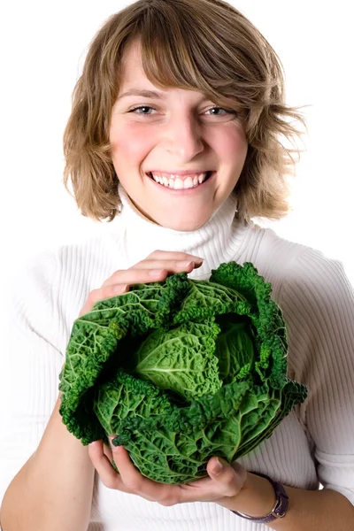 Taze savoy lahana kadınla — Stok fotoğraf