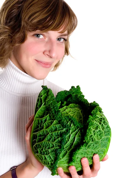 Taze savoy lahana kadınla — Stok fotoğraf