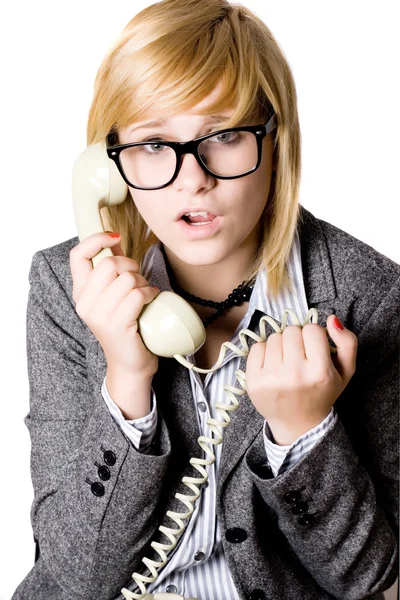 Jeune femme d'affaires avec téléphone — Photo