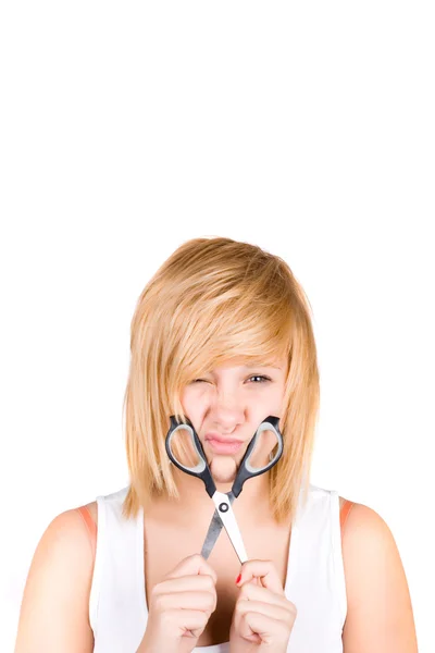 Woman with scissors — Stock Photo, Image