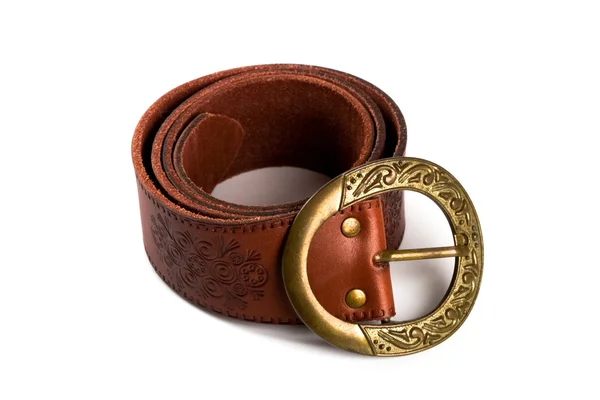 Cinturão marrom com fivela de bronze — Fotografia de Stock