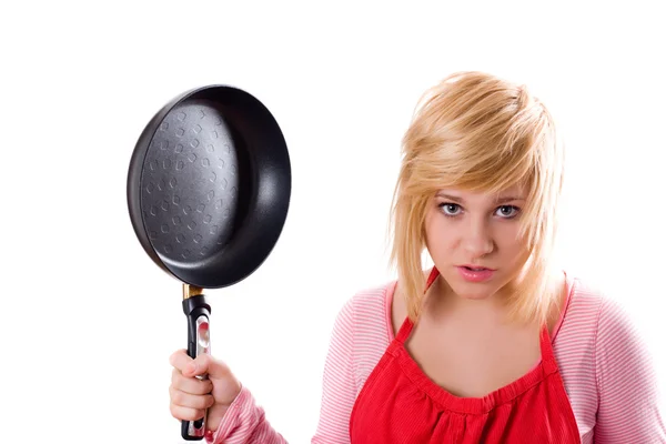 Housewife with pan — Stock Photo, Image