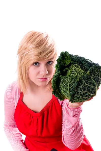 stock image Woman with fresh savoy cabbage