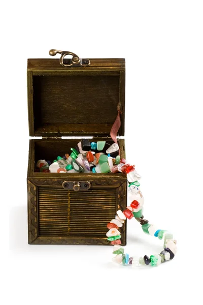 Wooden box with fashion beads — Stock Photo, Image