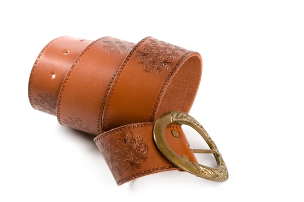 Brown belt with bronze buckle — Stock Photo, Image