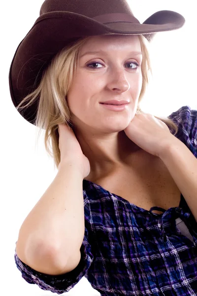 Western woman in cowboy shirt — Stock Photo, Image