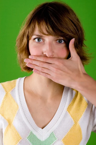 Γυναίκα με σιωπή χειρονομία — Φωτογραφία Αρχείου