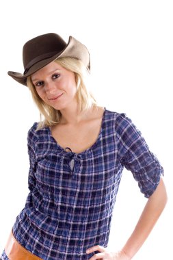 Batılı kadın kovboy gömlek ve şapka