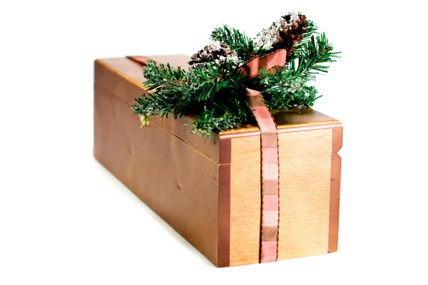 Wooden gift box with xmas decoration — Stock Photo, Image