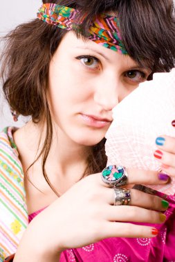 Soothsayer with scrying cards clipart