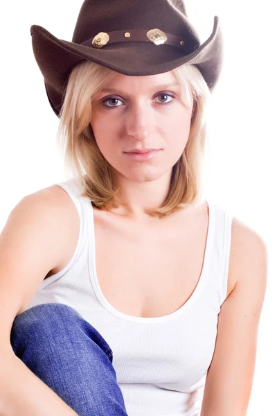 모자에 예쁜 서양 여자 — 스톡 사진