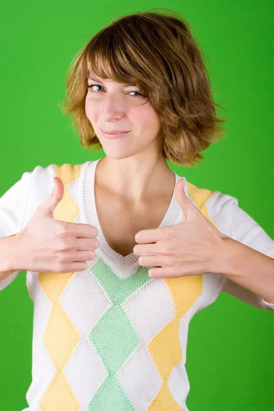 Woman showing trumb gesture — Stock Photo, Image