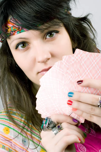 Soothsayer with scrying cards — Stock Photo, Image