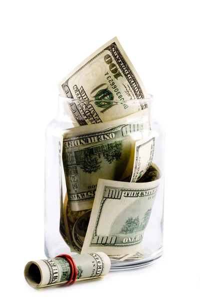 Peníze Sklenic Bílé Pozadí Samostatný — Stock fotografie