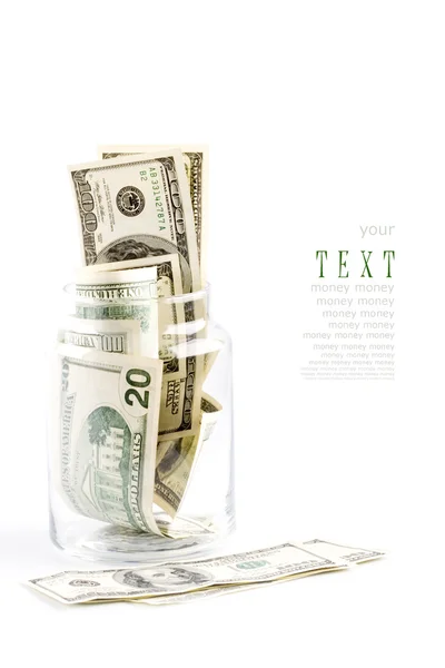 Money in glass jar — Stock Photo, Image