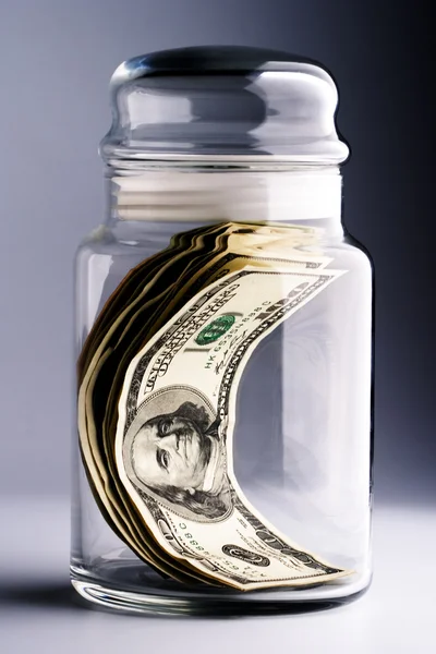 Pieniądze Szklanym Słoiku Zbliżenie — Zdjęcie stockowe