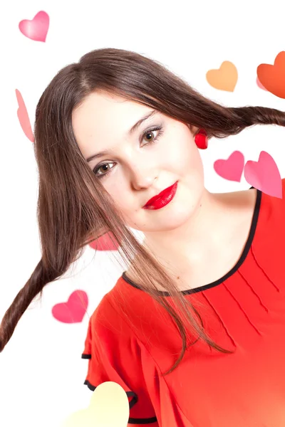 Jovem Atraente Vermelho Dia Dos Namorados — Fotografia de Stock