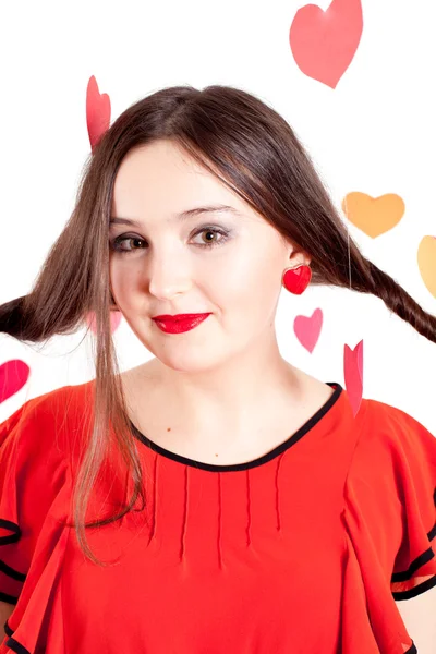 Jonge vrouw op Valentijnsdag — Stockfoto