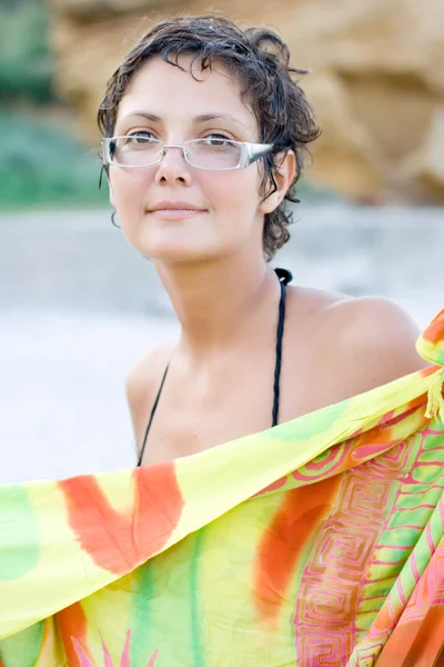 Portret Atrakcyjny Brunetka Dama Nadmorski — Zdjęcie stockowe