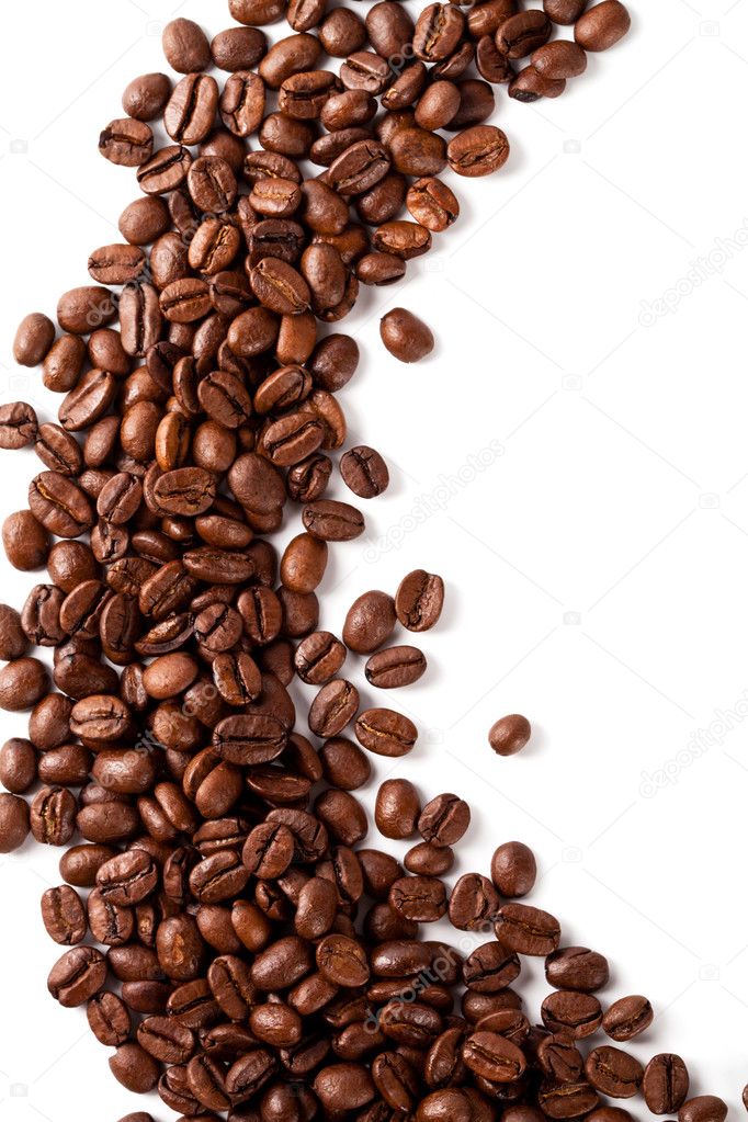 Coffee beans closeup on a white background