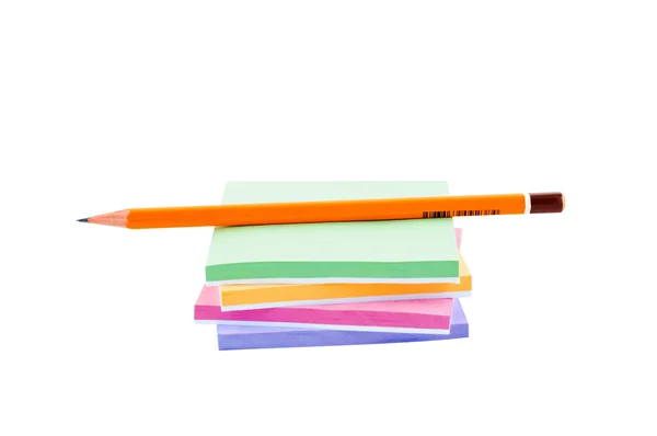 Bleistift und Aufkleber isoliert auf weißem Hintergrund. — Stockfoto