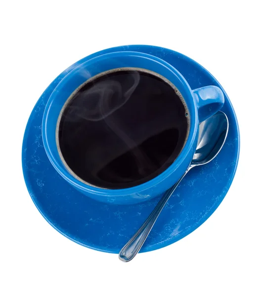 Hete zwarte koffie in cup geïsoleerd op witte, bovenaan weergave. — Stockfoto