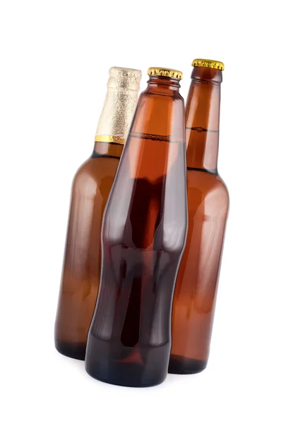 Beer in glass bottles isolated white background clipping path. — Stock Photo, Image