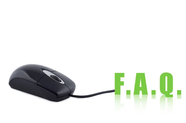 Komputer mysz i słowo faq na białym tle koncepcja. — Zdjęcie stockowe