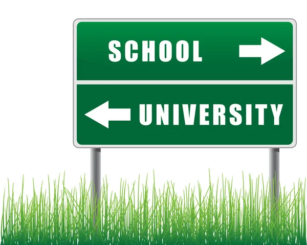 草の下で道路標識の学校大学 — ストックベクタ