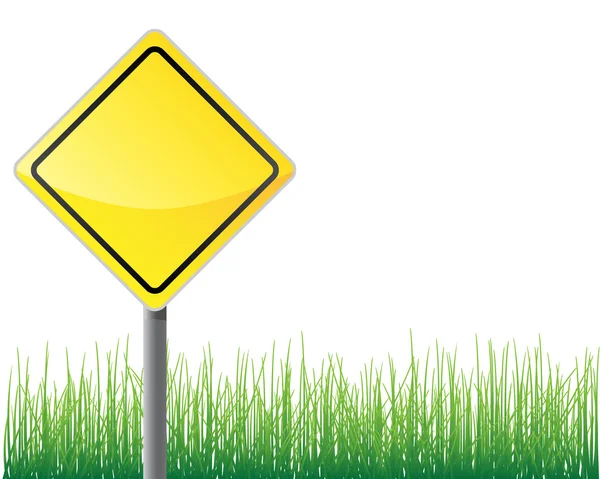 Пустой Дорожный Знак Желтого Цвета Трава Ниже — стоковый вектор