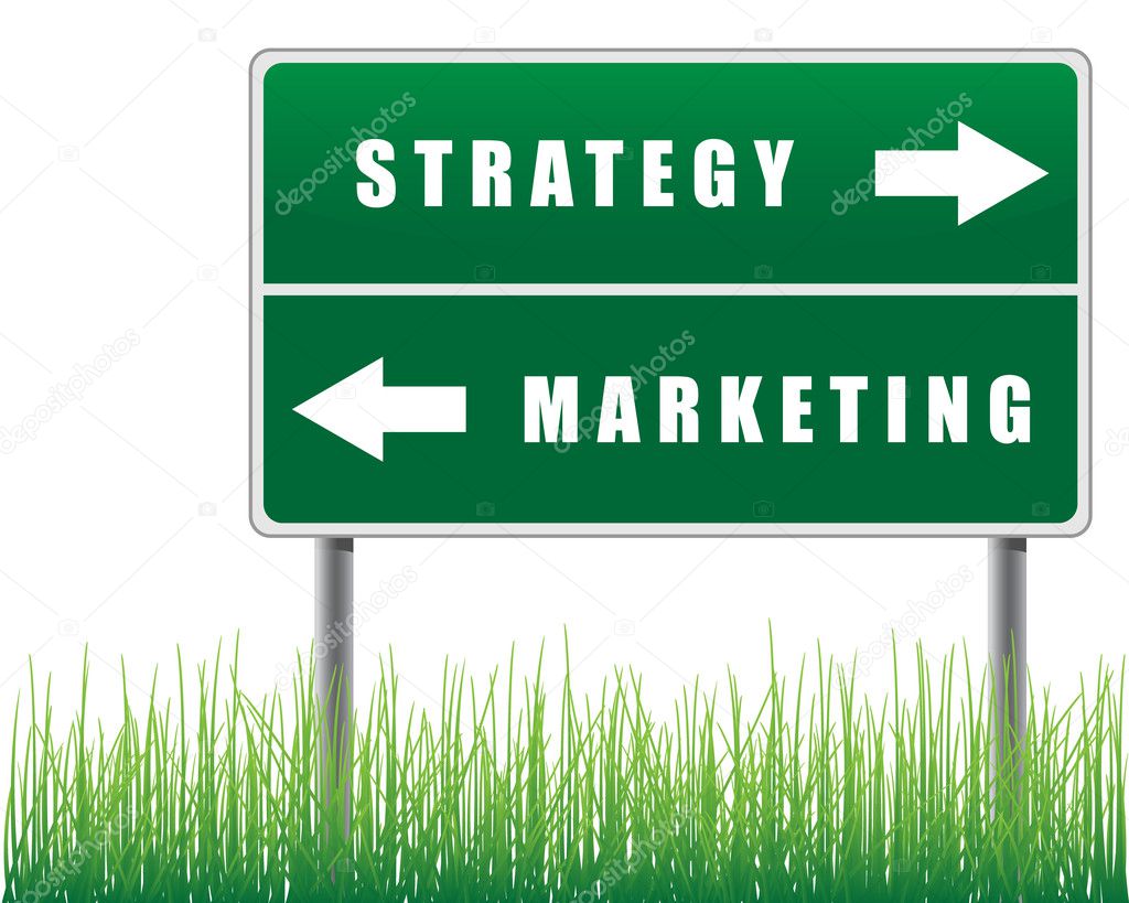 Signpost strategy marketing grass below. — Stock Vector © borysshevchuk