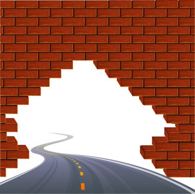 The asphalted road and brick wall.Vector illustration clipart