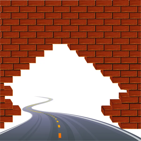 A estrada asfaltada e parede de tijolo.Ilustração vetorial — Vetor de Stock