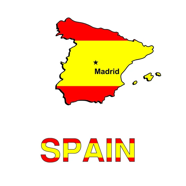 Mapa da Espanha sob a forma da bandeira espanhola. Ilustração vetorial — Vetor de Stock