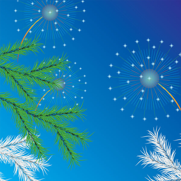 New Year tree and salut. Vector illustration