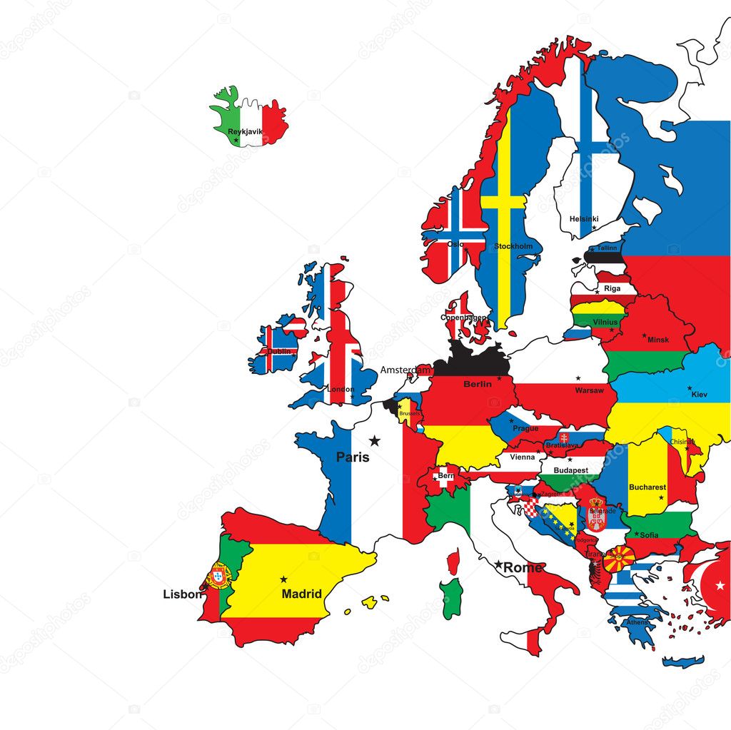Card of Europe in the form of flags.Vector illustration