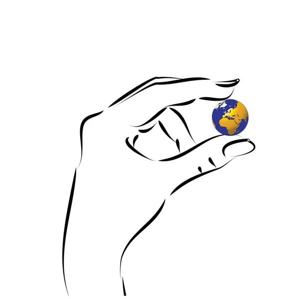 Emberi kéz, és a bolygó. Vektoros illusztráció — Stock Vector