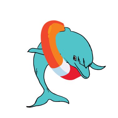 Dolphin with a life buoy.Vector illustration clipart