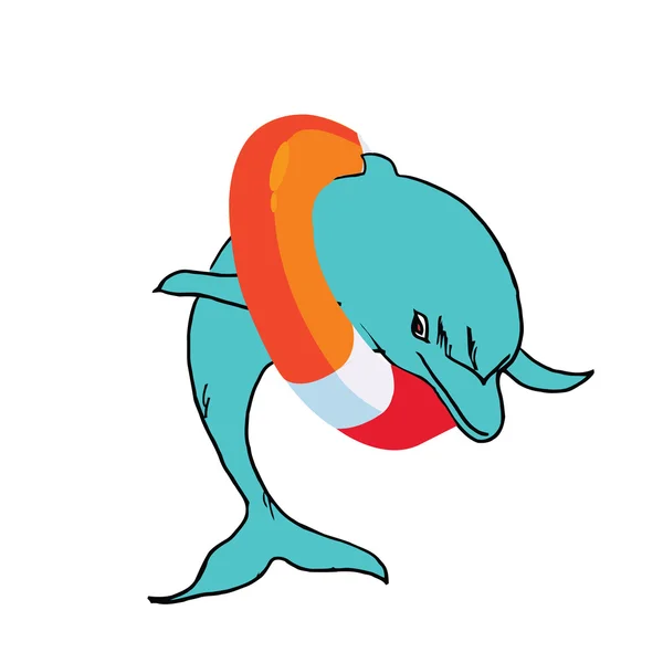 Дельфин с спасательным кругом. Векторная иллюстрация — стоковый вектор