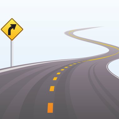 The asphalted road leaving in a distance on a white background.Vector clipart