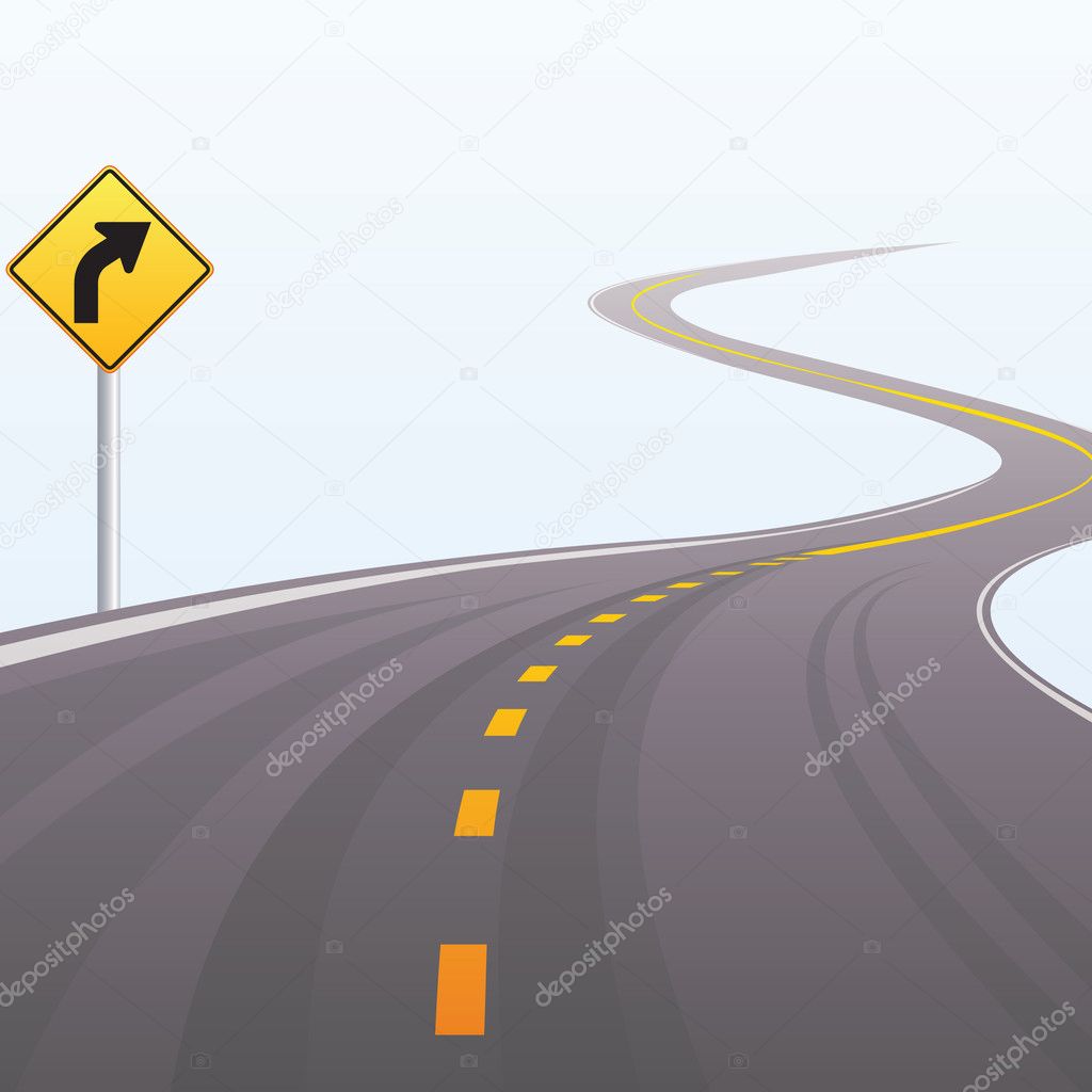 The asphalted road leaving in a distance on a white background.Vector