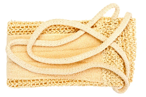 Esponja de banho têxtil natural com cabo de corda — Fotografia de Stock