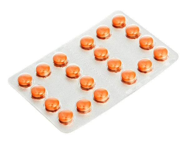 Pills in blister (bubble) pack isolated on white — Stock Photo, Image