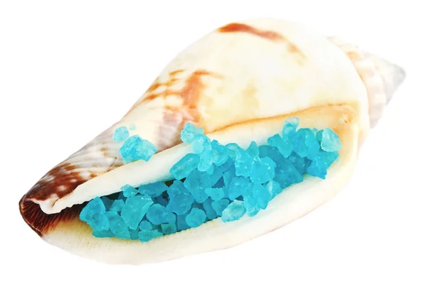 Muschel mit blauem Salz aus totem Meer isoliert auf weiß — Stockfoto
